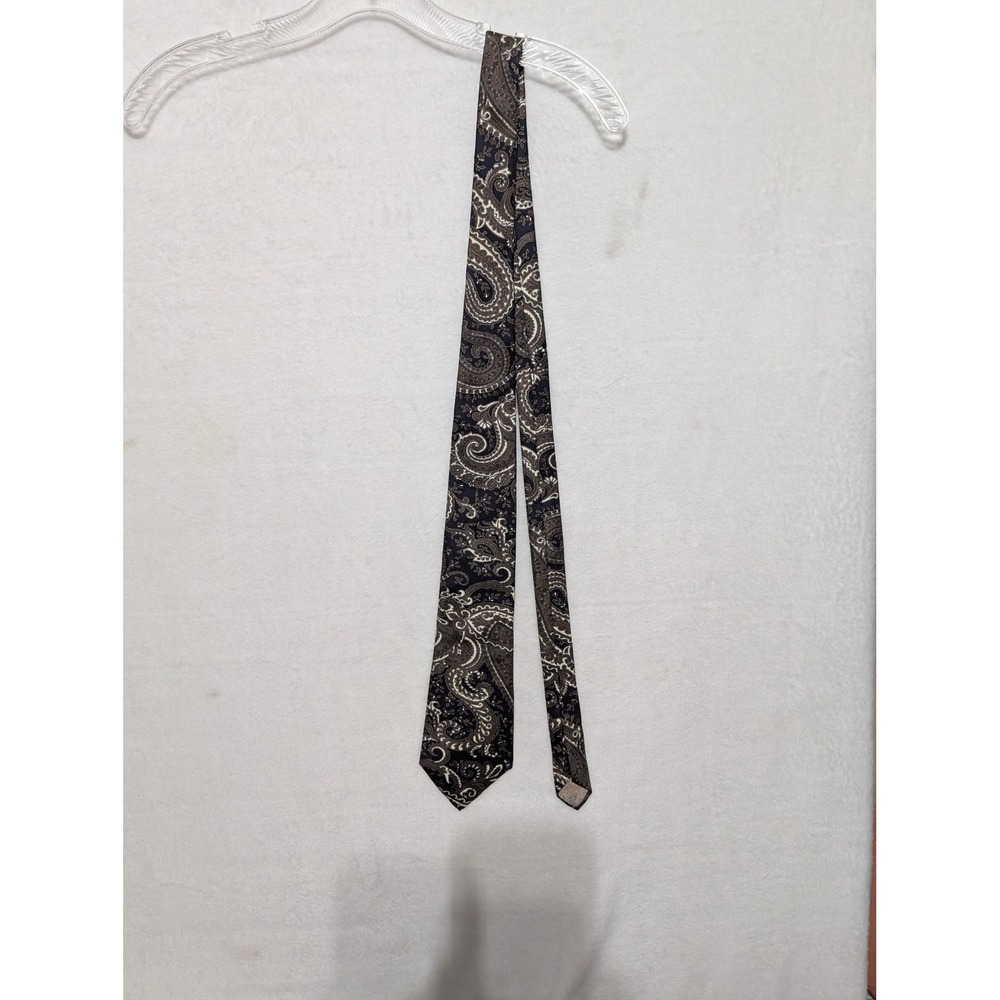 Christian Dior Mens Silk Tie Black Grey Taupe Paisley Fabric Woven in Italy USA - Picture 1 of 3